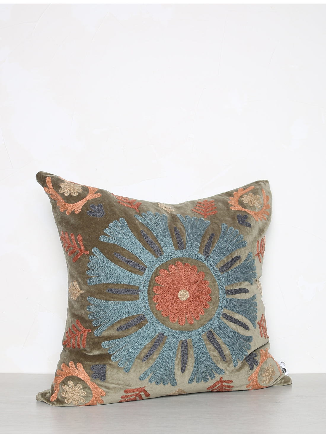 Deep Olive Suzani Embroidered Cushion