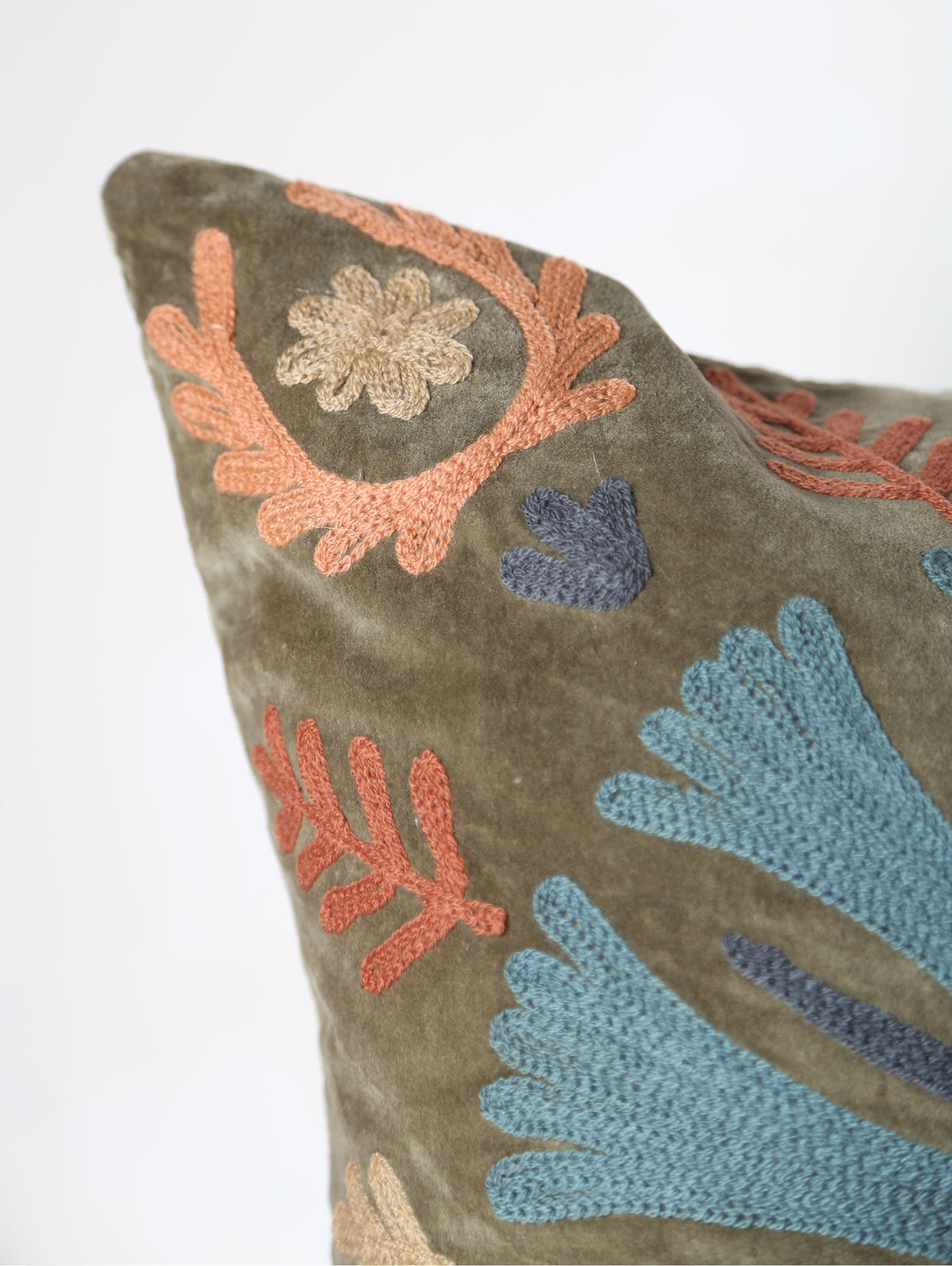 Deep Olive Suzani Embroidered Cushion