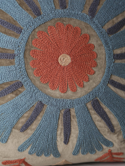 Deep Olive Suzani Embroidered Cushion