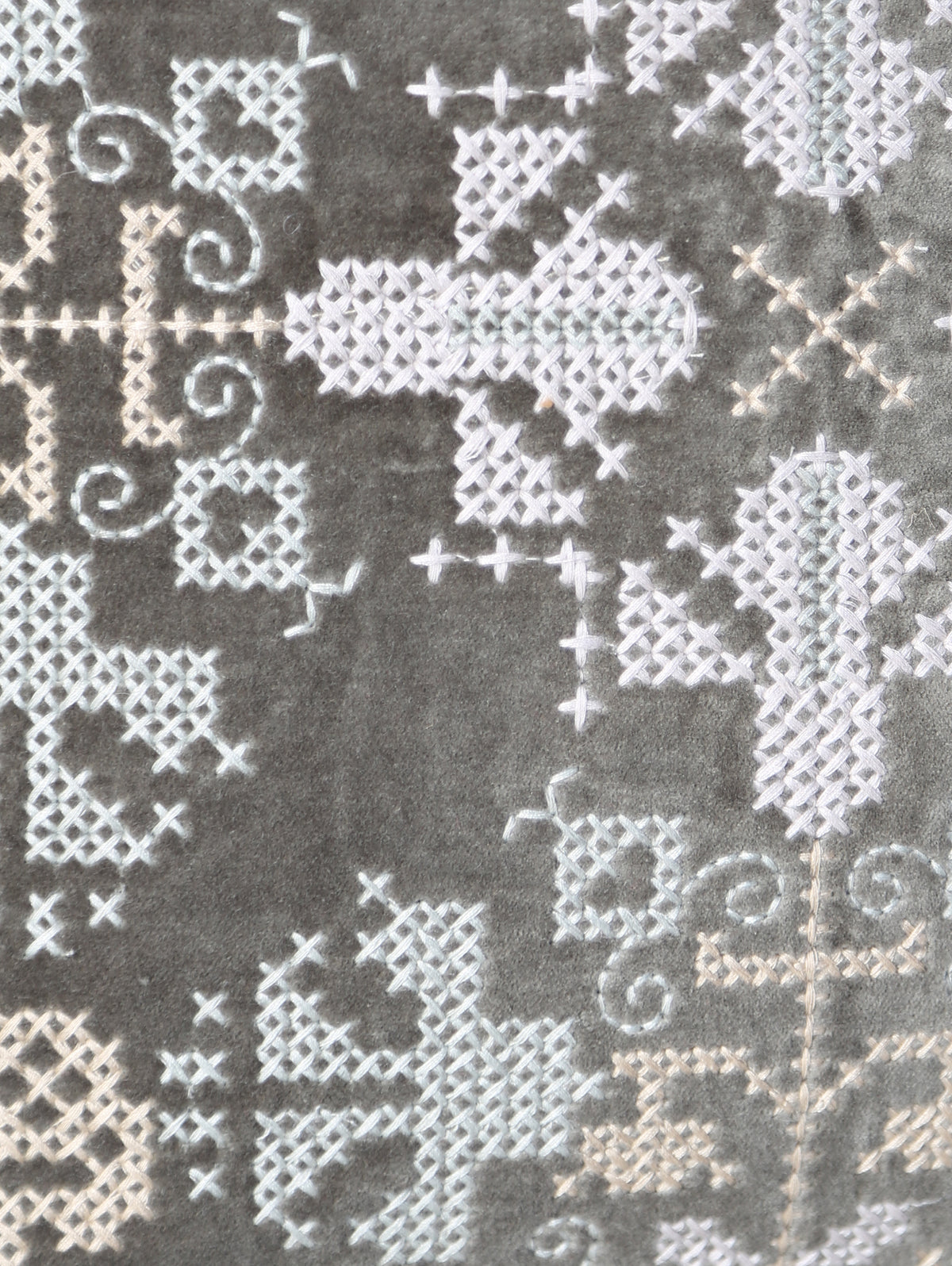 Embroidered Velvet Cushion - Grey, Stone, Mint
