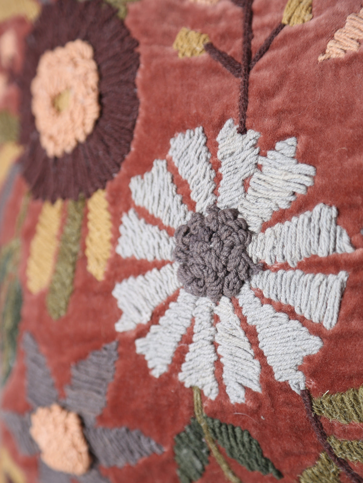 Embroidered Floral Velvet Cushion - Dusty Rose