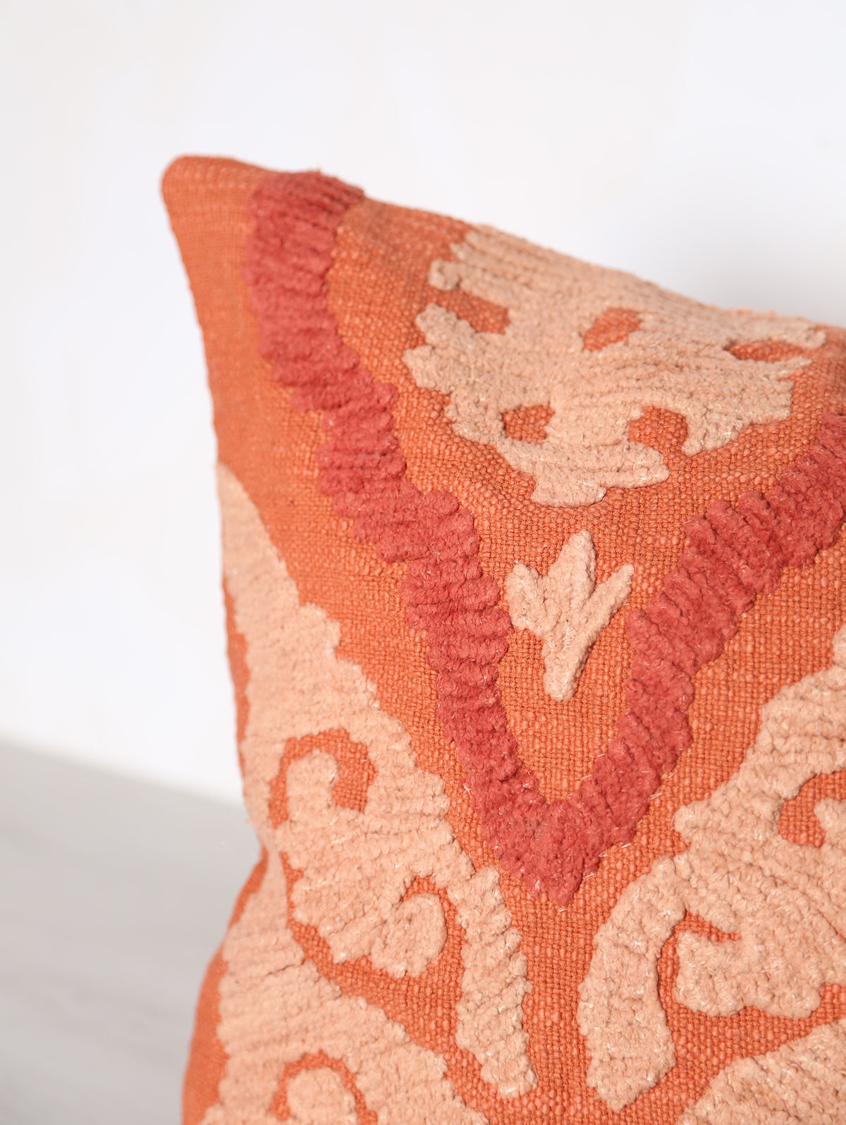 Suzani Embroidered Cushion - Orange, Dusty Rose