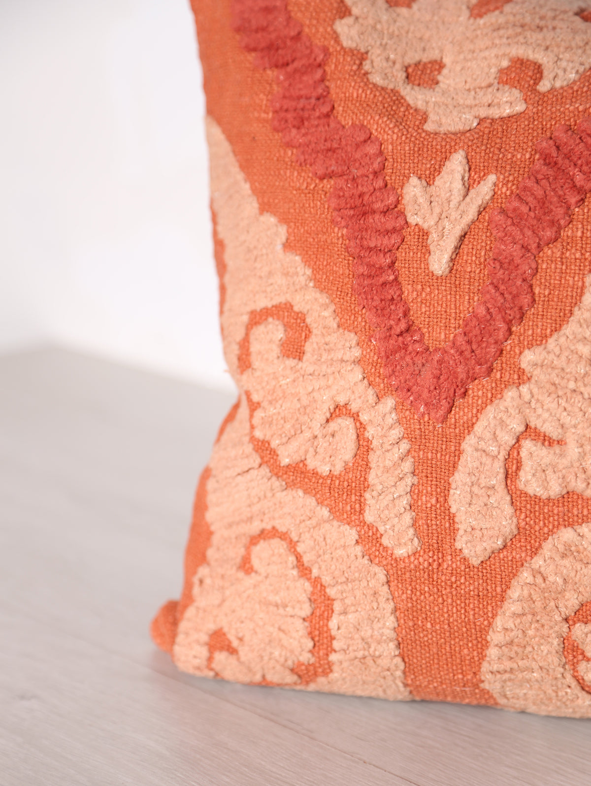 Suzani Embroidered Cushion - Orange, Dusty Rose