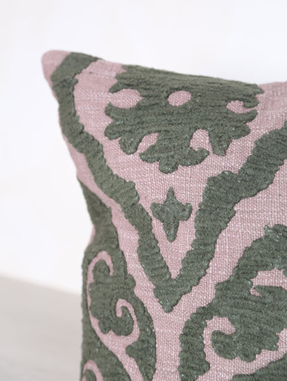 Suzani Embroidered Velvet Cushion - Lilac, Green