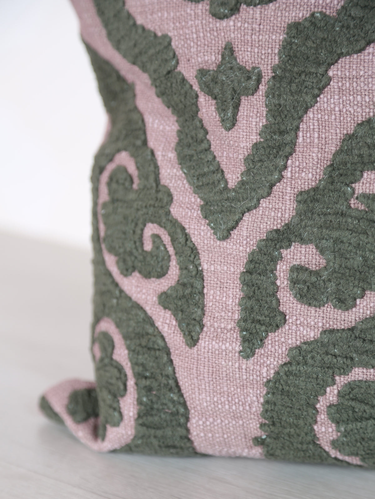 Suzani Embroidered Velvet Cushion - Lilac, Green