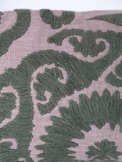 Suzani Embroidered Velvet Cushion - Lilac, Green