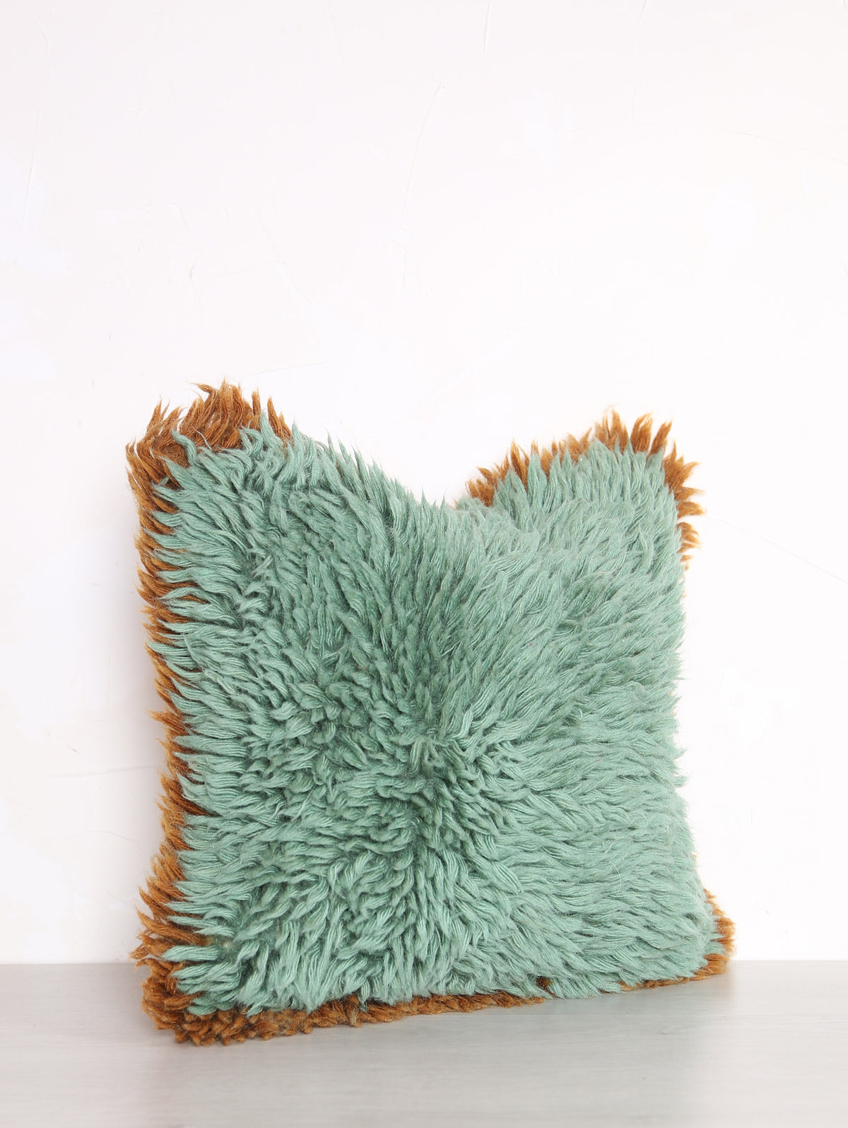 Natural Wool Cushion - Aqua, Caramel