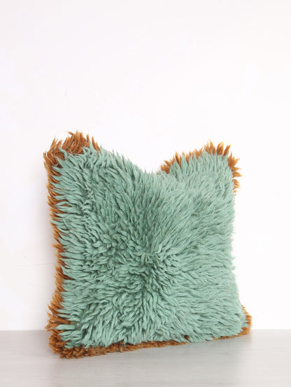 Natural Wool Cushion - Aqua, Caramel