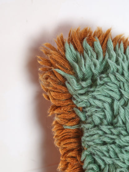 Natural Wool Cushion - Aqua, Caramel