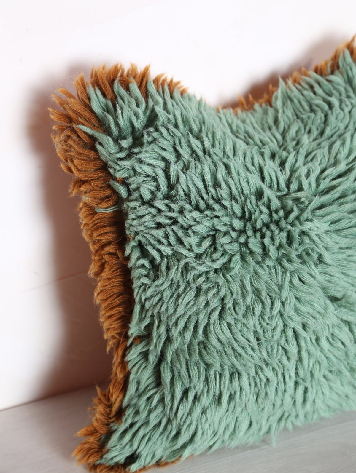 Natural Wool Cushion - Aqua, Caramel