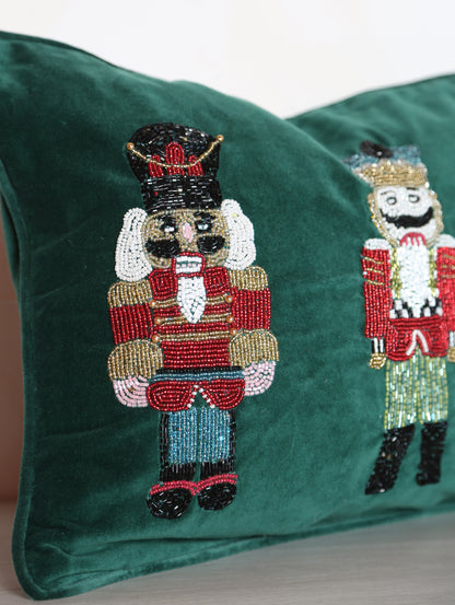 Beaded Nutcrackers Cushion - Emerald