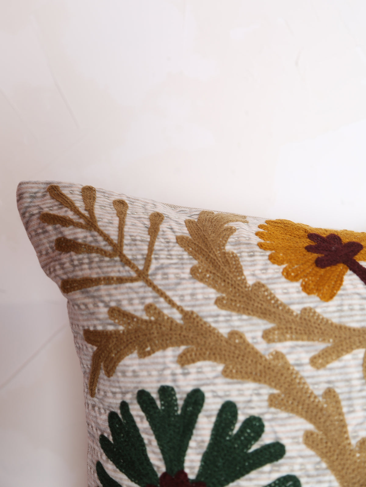 Embroidered Floral Velvet Cushion - Mustard, Orange
