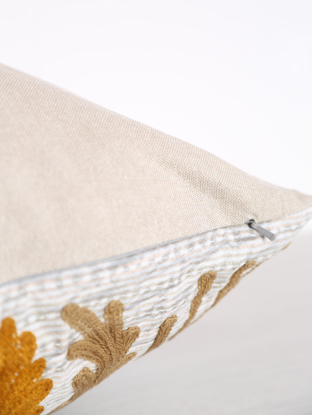 Embroidered Floral Velvet Cushion - Mustard, Orange