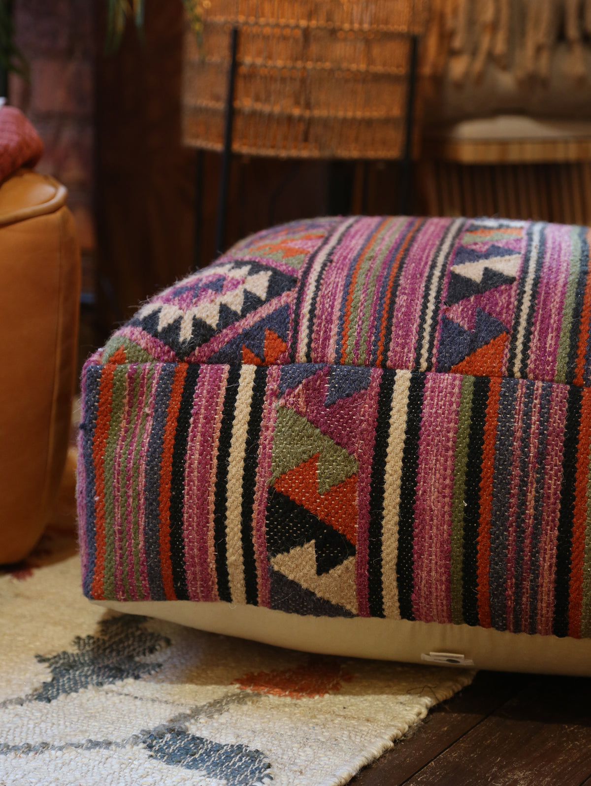 Handwoven Jute Poufe - Plum