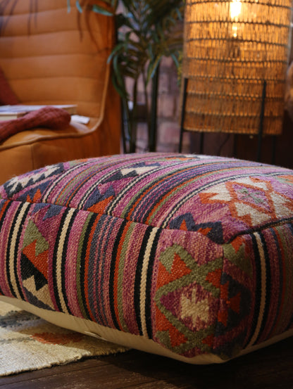 Handwoven Jute Poufe - Plum