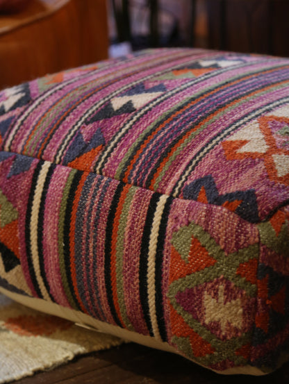 Handwoven Jute Poufe - Plum