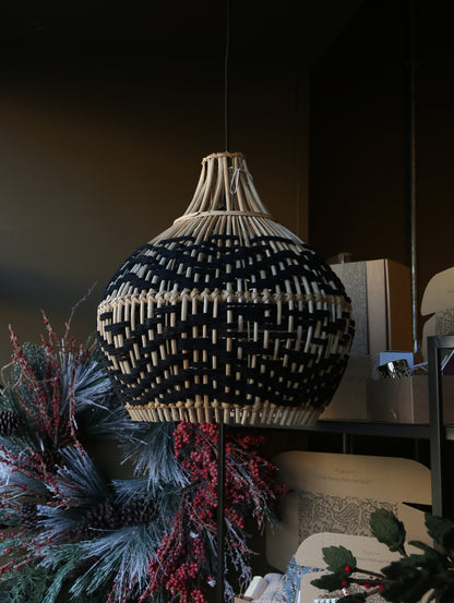 Bamboo Lamp Shade - Woven Black Cotton