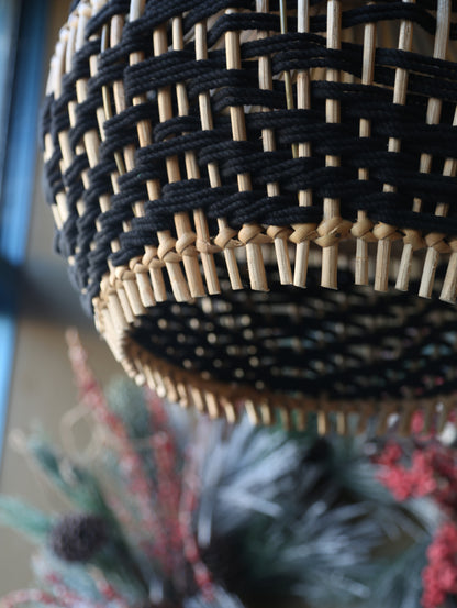 Bamboo Lamp Shade - Woven Black Cotton