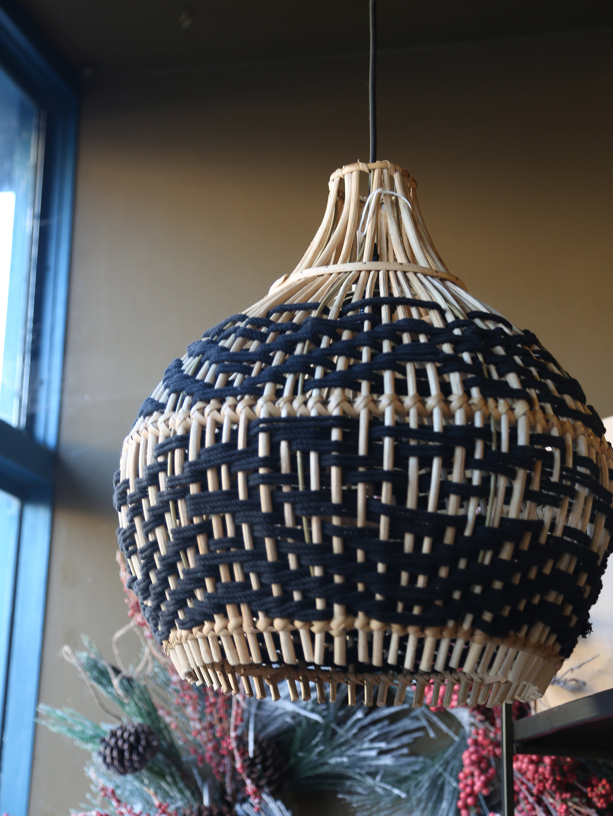 Bamboo Lamp Shade - Woven Black Cotton