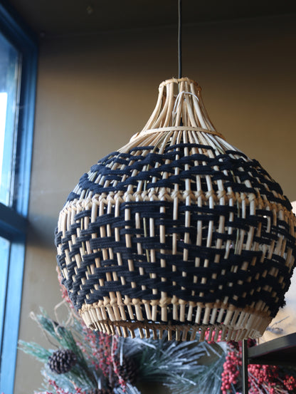 Bamboo Lamp Shade - Woven Black Cotton