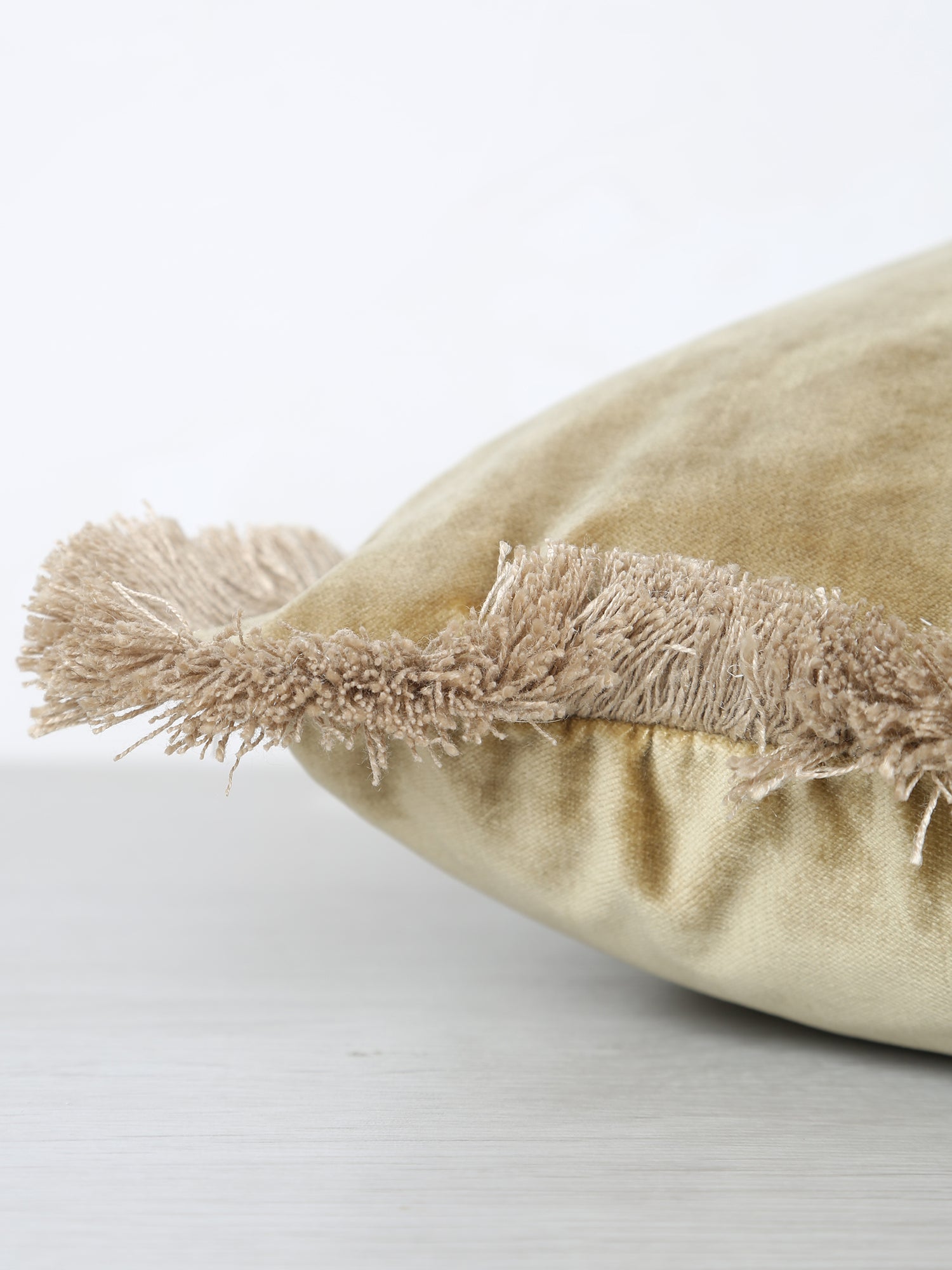 Elodie Velvet Fringed Cushion - Dusty Olive - 43 X 43cm