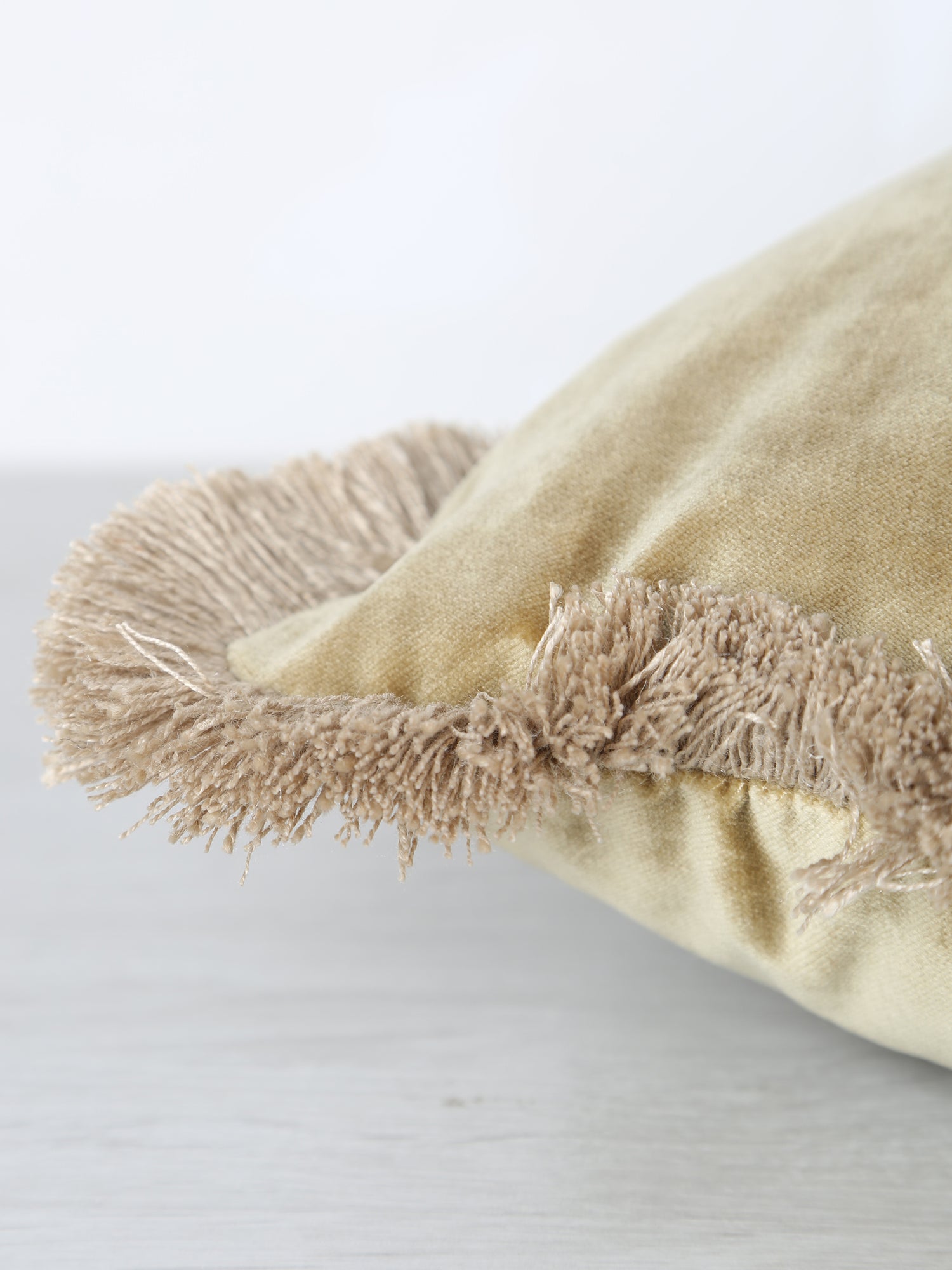 Elodie Velvet Fringed Cushion - Dusty Olive - 43 X 43cm