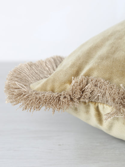Elodie Velvet Fringed Cushion - Dusty Olive - 43 X 43cm