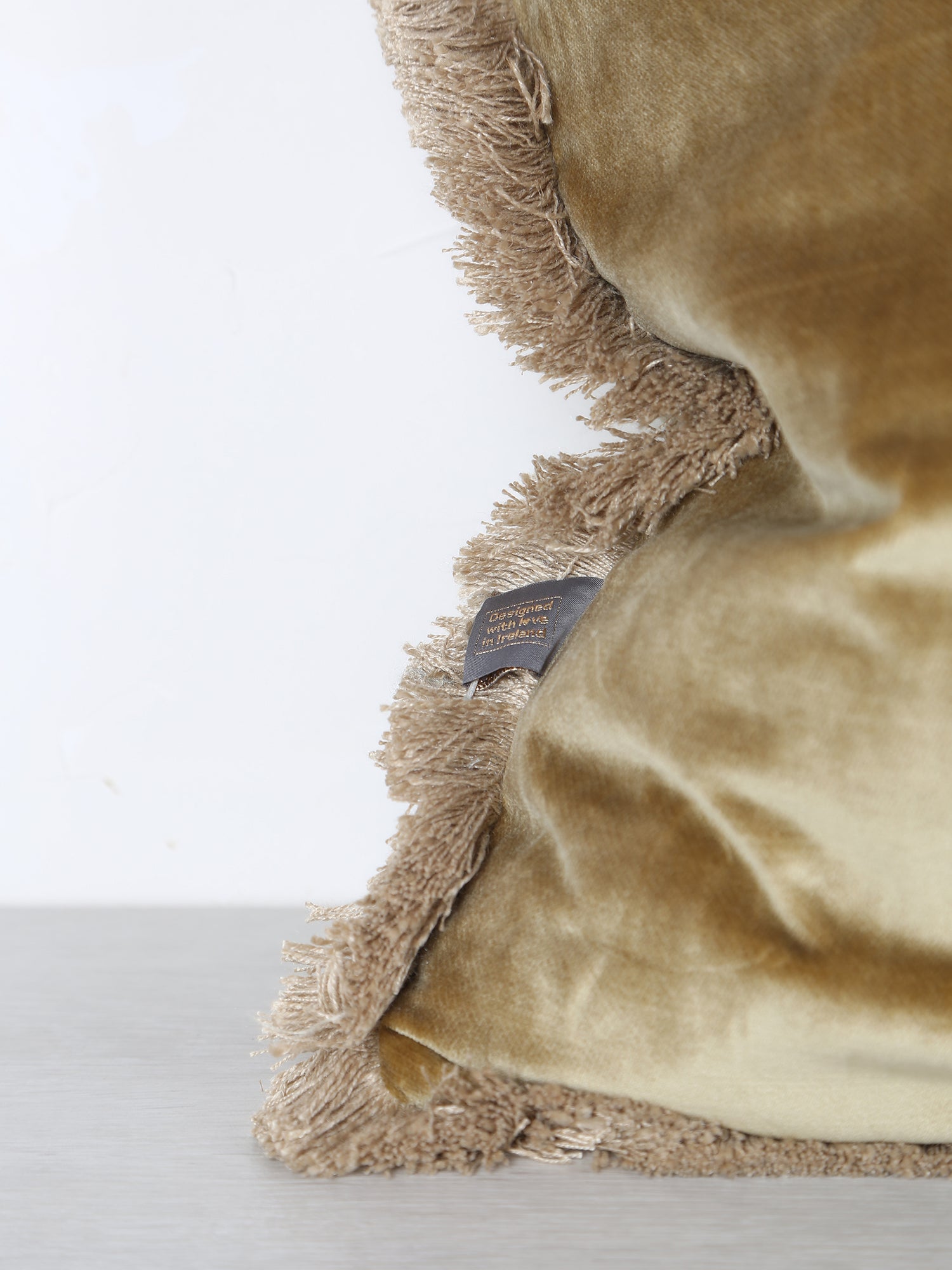 Elodie Velvet Fringed Cushion - Dusty Olive - 43 X 43cm