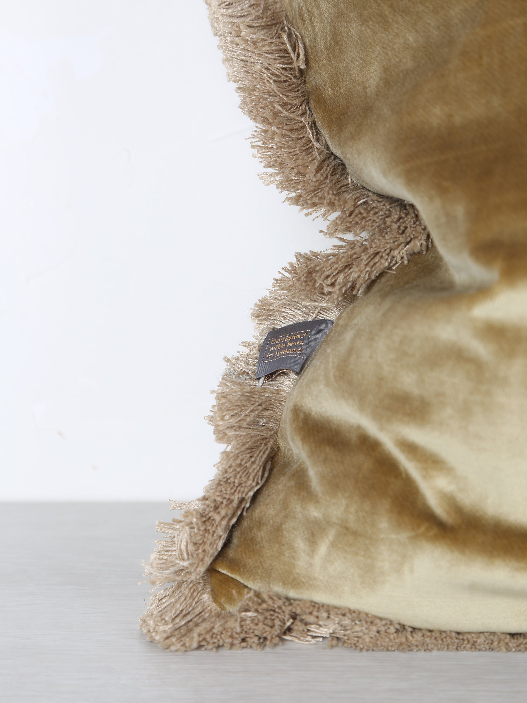 Elodie Velvet Fringed Cushion - Dusty Olive - 43 X 43cm