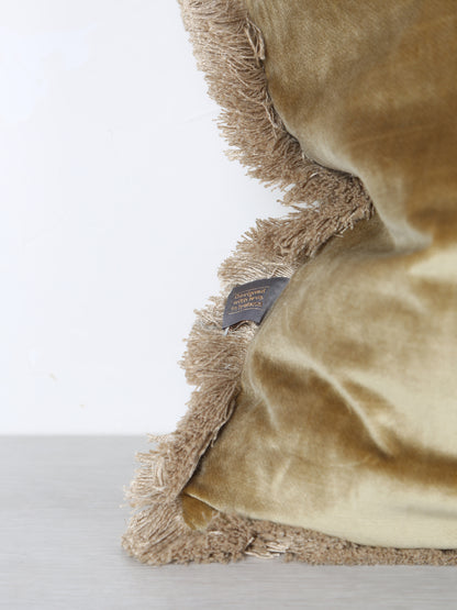 Elodie Velvet Fringed Cushion - Dusty Olive - 43 X 43cm