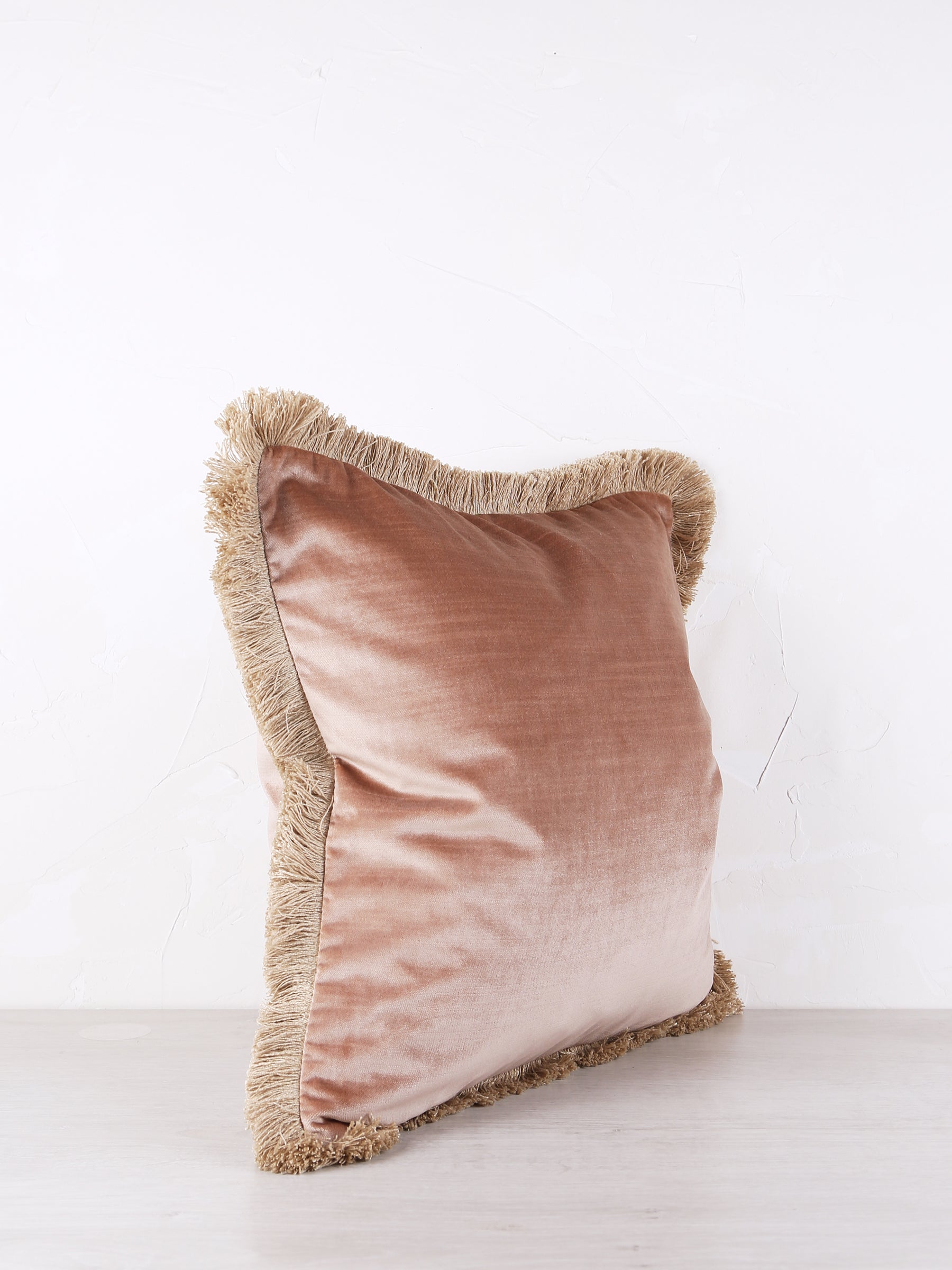 Elodie Velvet Fringed Cushion - Dusk Rose - 43 X 43cm