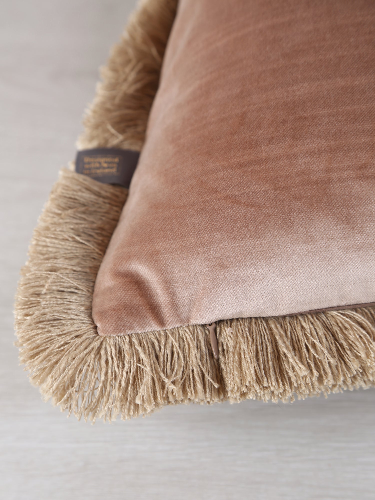 Elodie Velvet Fringed Cushion - Dusk Rose - 43 X 43cm