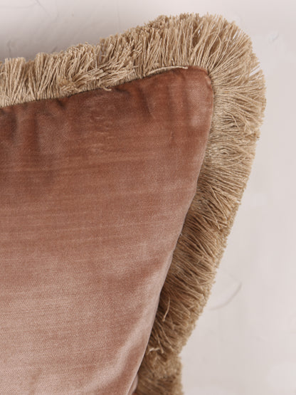 Elodie Velvet Fringed Cushion - Dusk Rose - 43 X 43cm