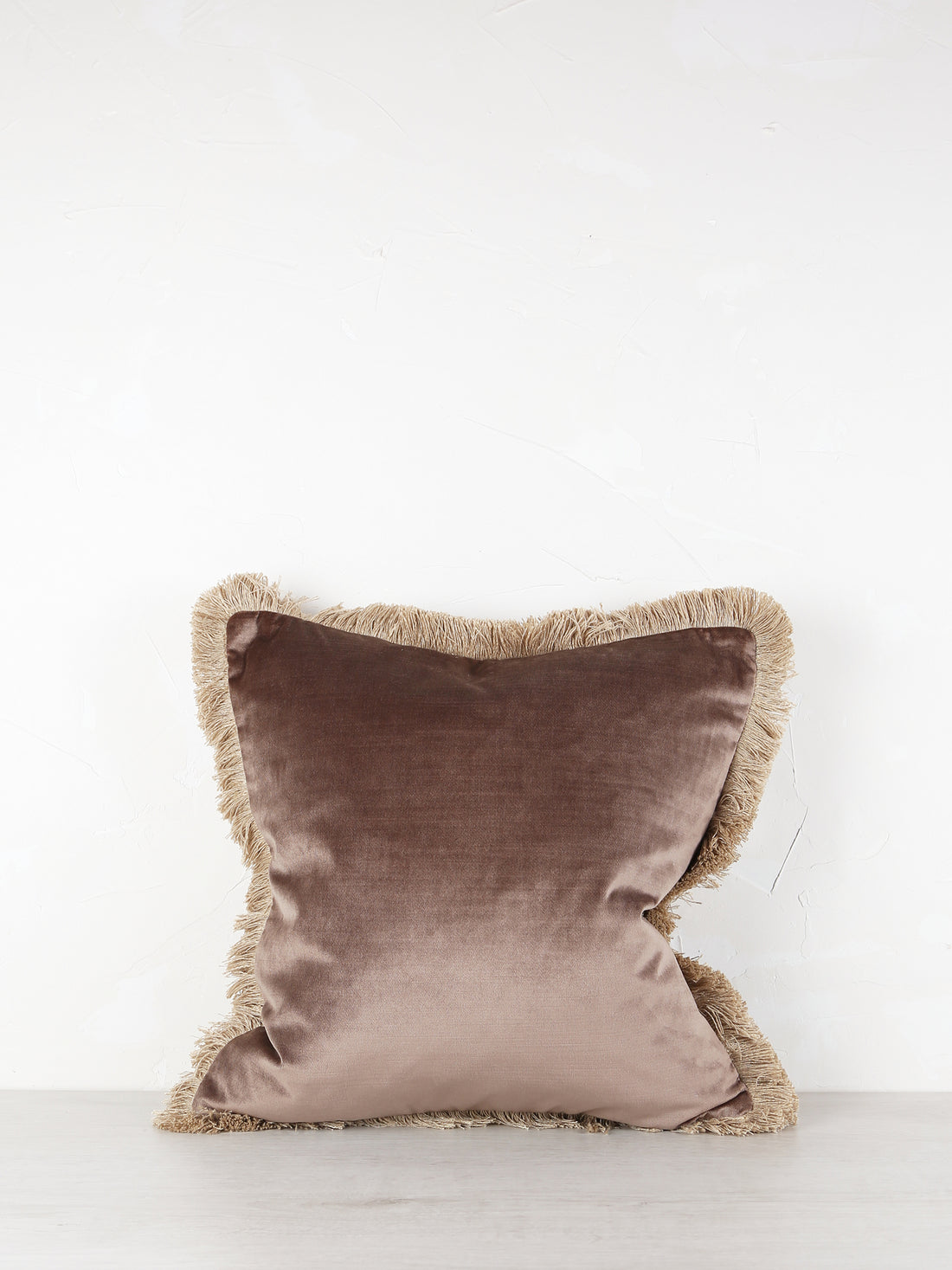 Elodie Velvet Fringed Cushion - Cappuccino - 43 X 43cm