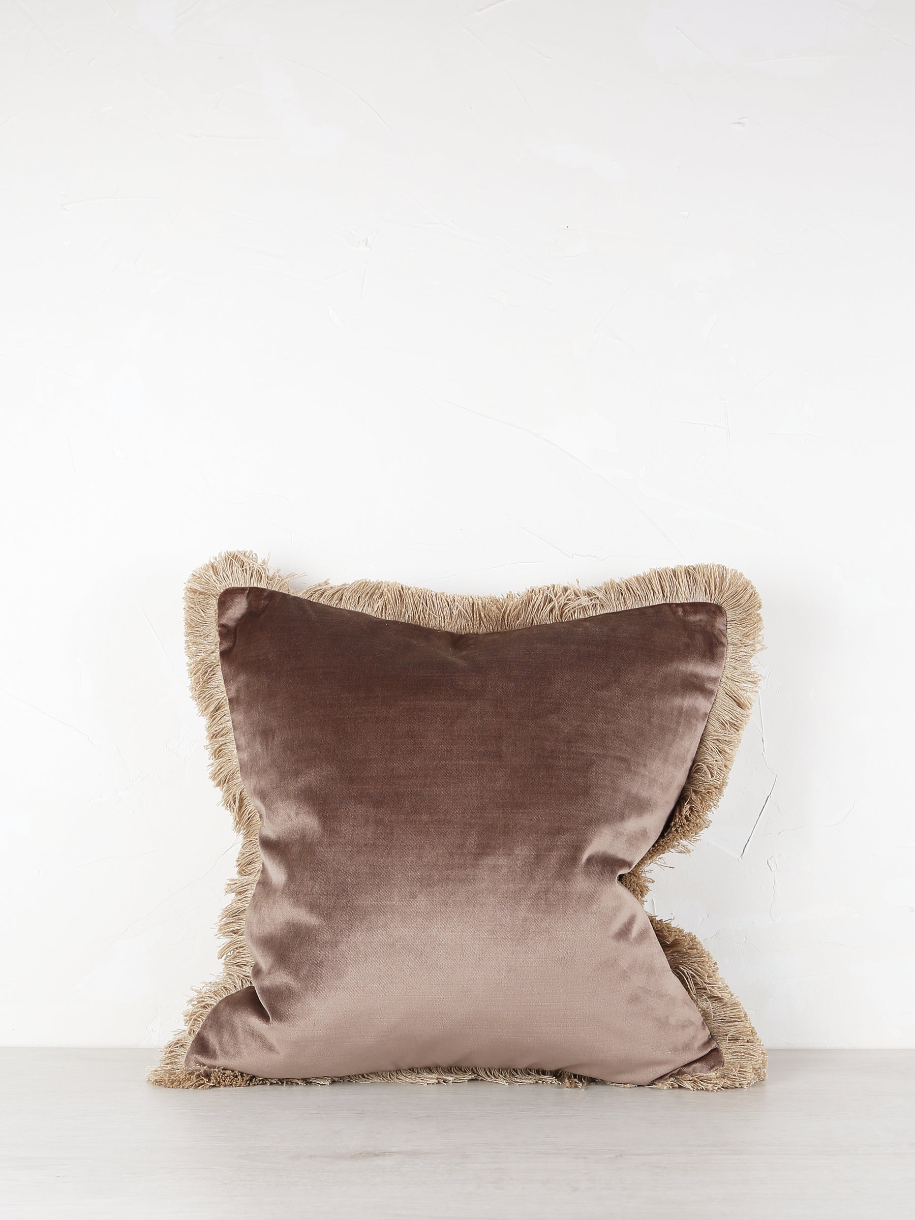 Elodie Velvet Fringed Cushion - Cappuccino - 43 X 43cm