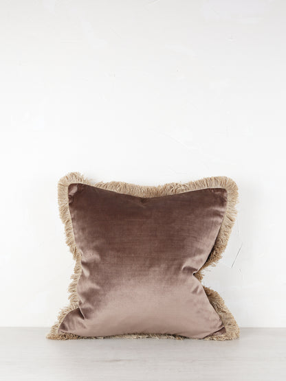 Elodie Velvet Fringed Cushion - Cappuccino - 43 X 43cm
