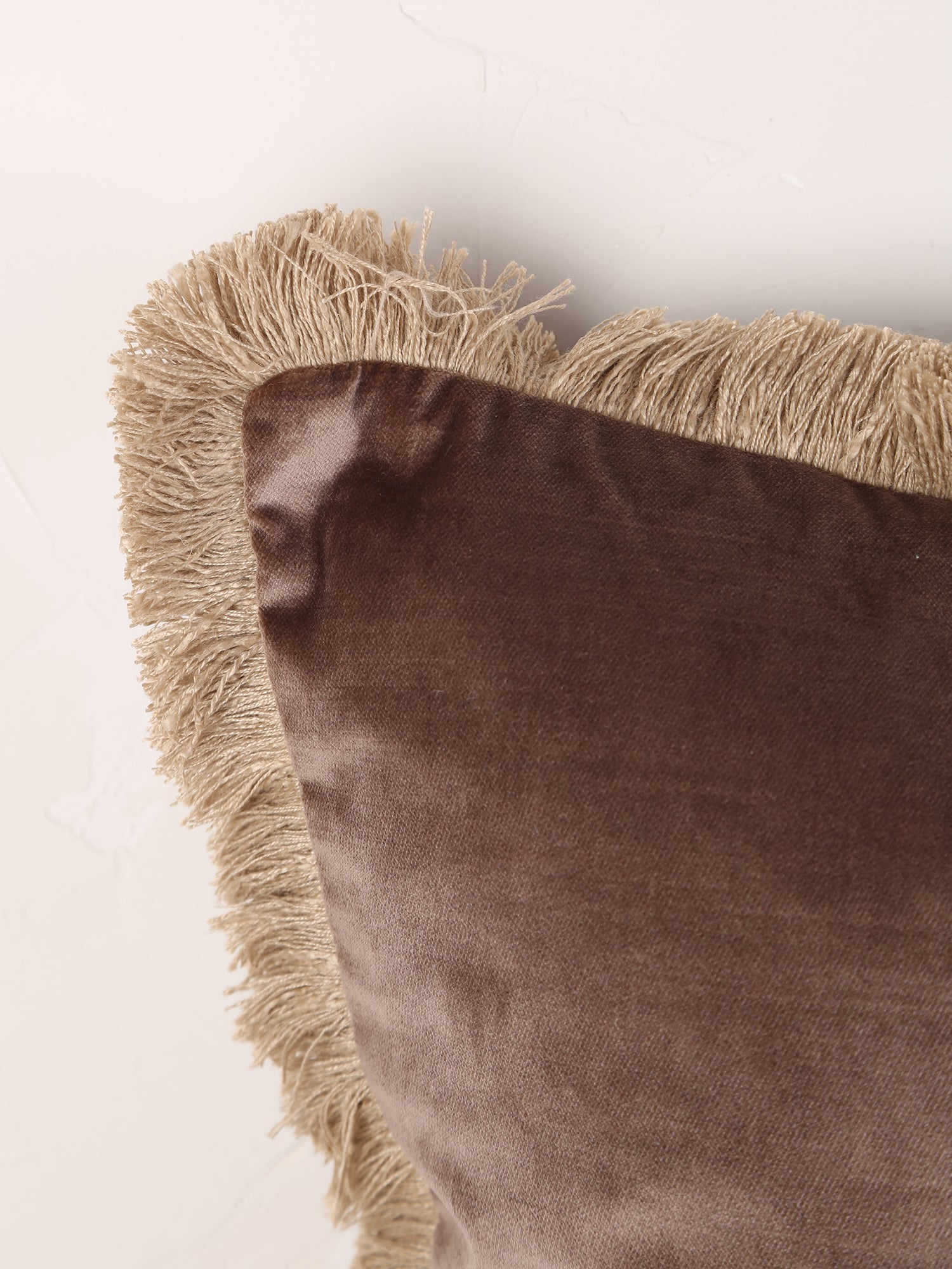 Elodie Velvet Fringed Cushion - Cappuccino - 43 X 43cm