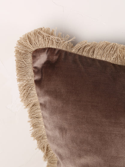 Elodie Velvet Fringed Cushion - Cappuccino - 43 X 43cm