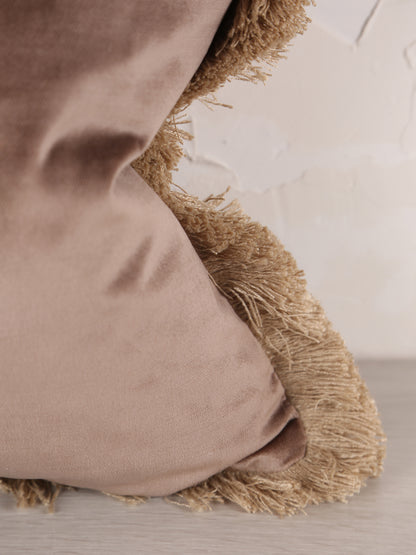 Elodie Velvet Fringed Cushion - Cappuccino - 43 X 43cm