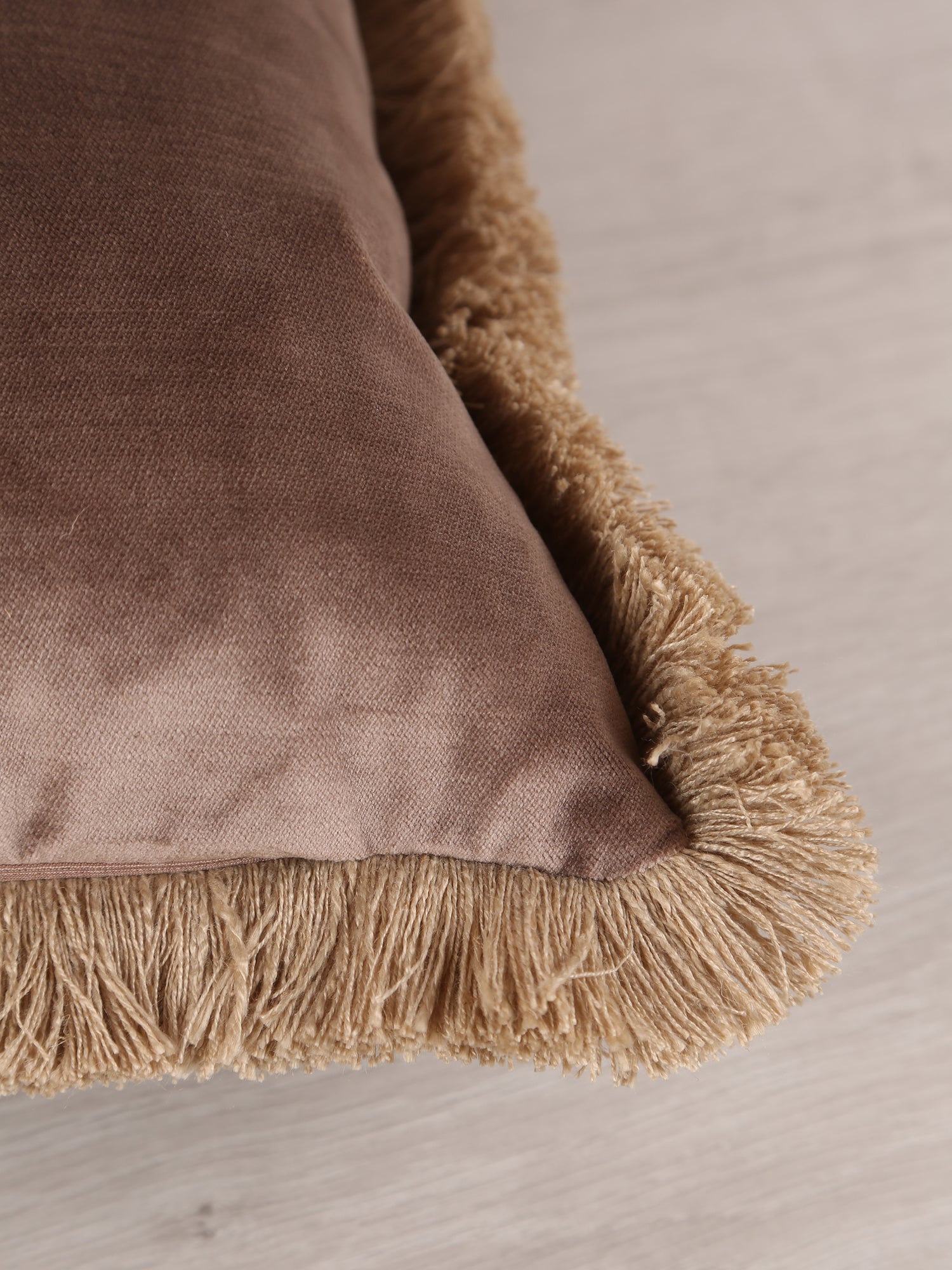 Elodie Velvet Fringed Cushion - Cappuccino - 43 X 43cm