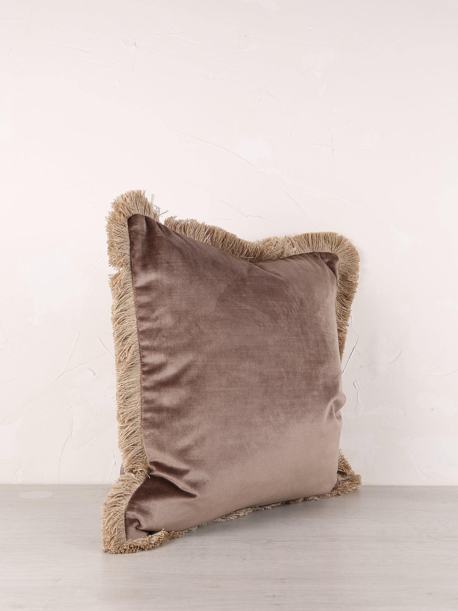 Elodie Velvet Fringed Cushion - Cappuccino - 43 X 43cm