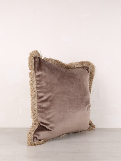 Elodie Velvet Fringed Cushion - Cappuccino - 43 X 43cm