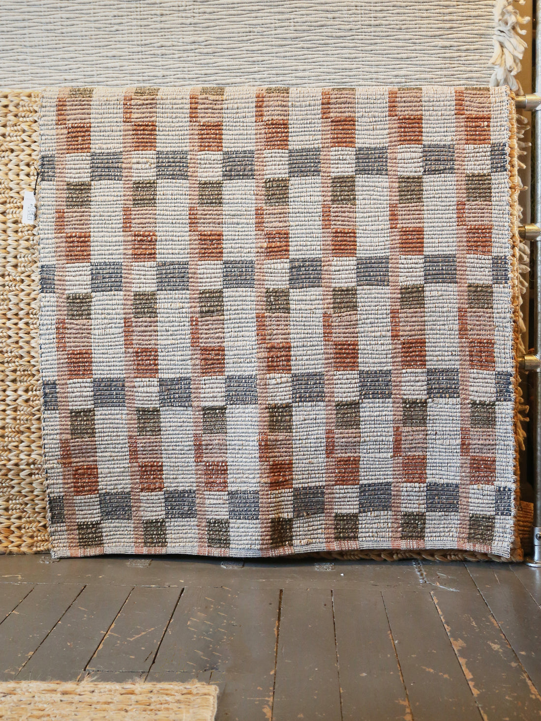 Checkered Jute Rug -  Sienna, Blue, Sage