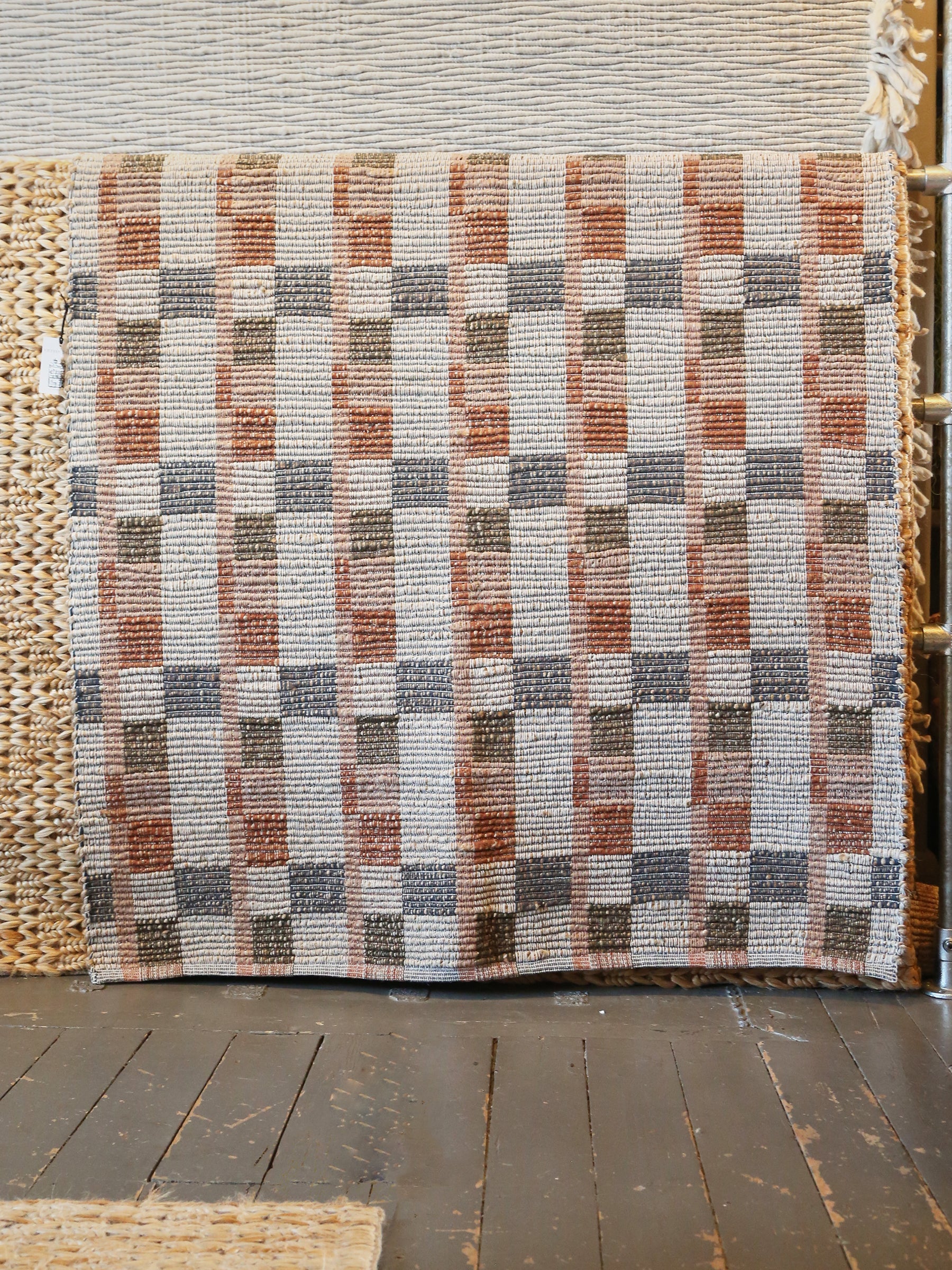 Checkered Jute Rug -  Sienna, Blue, Sage