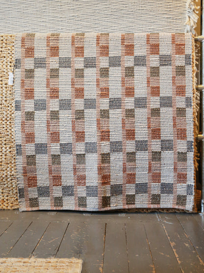 Checkered Jute Rug -  Sienna, Blue, Sage