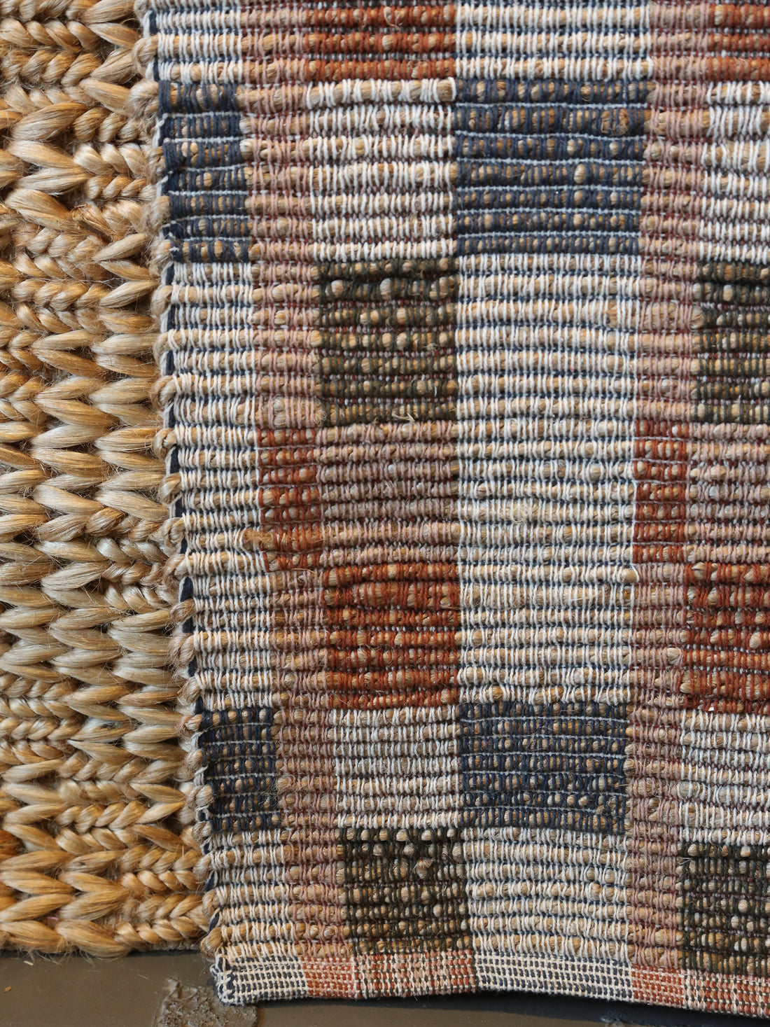 Checkered Jute Rug -  Sienna, Blue, Sage