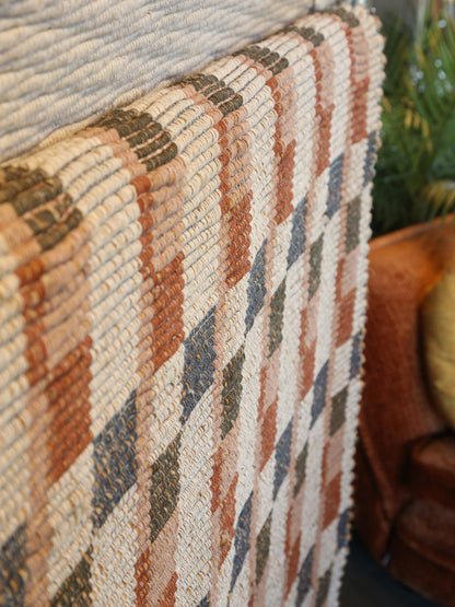 Checkered Jute Rug -  Sienna, Blue, Sage