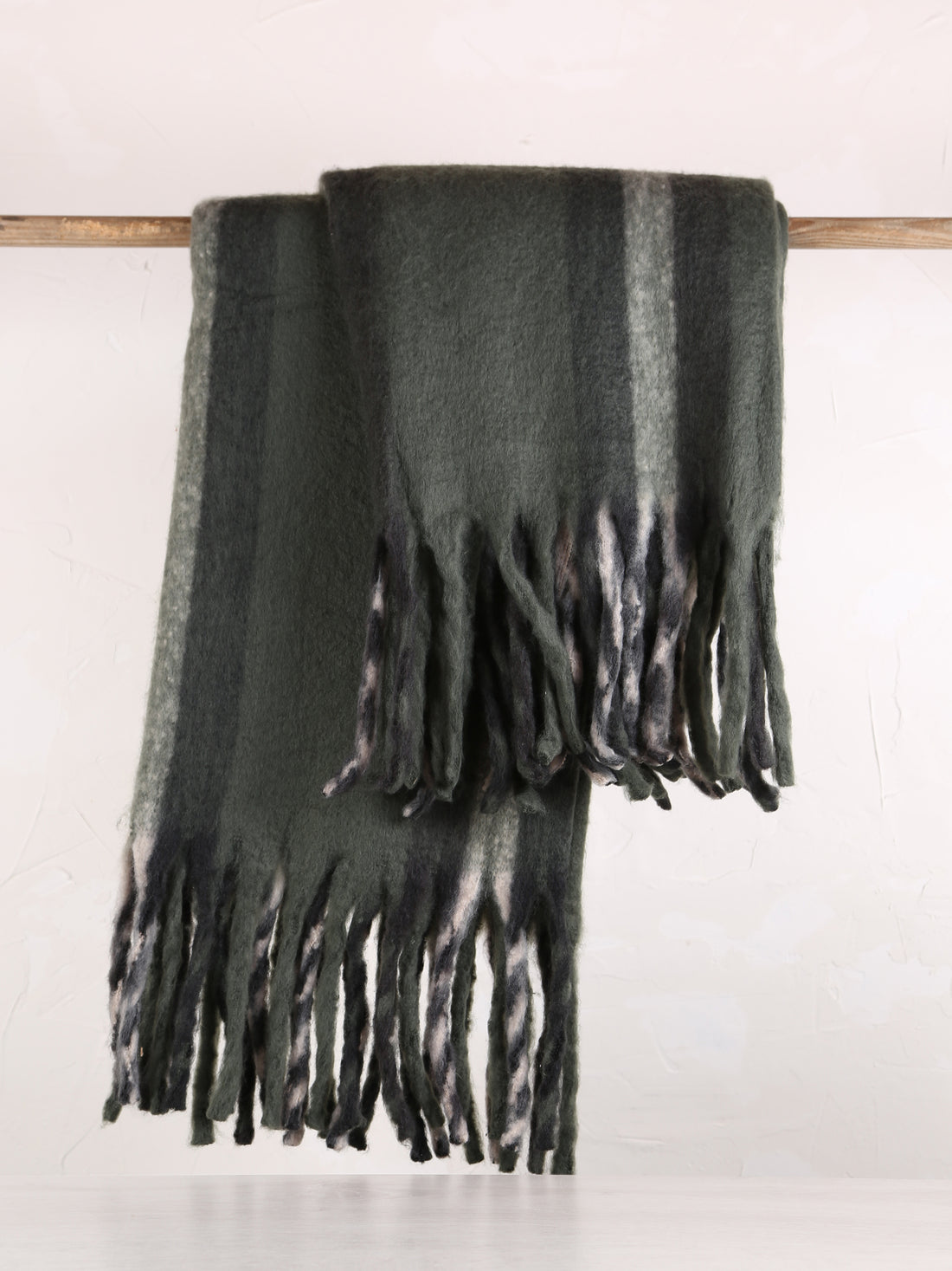 Isabel Recycled Striped Fringed Throw - Olive, Sage