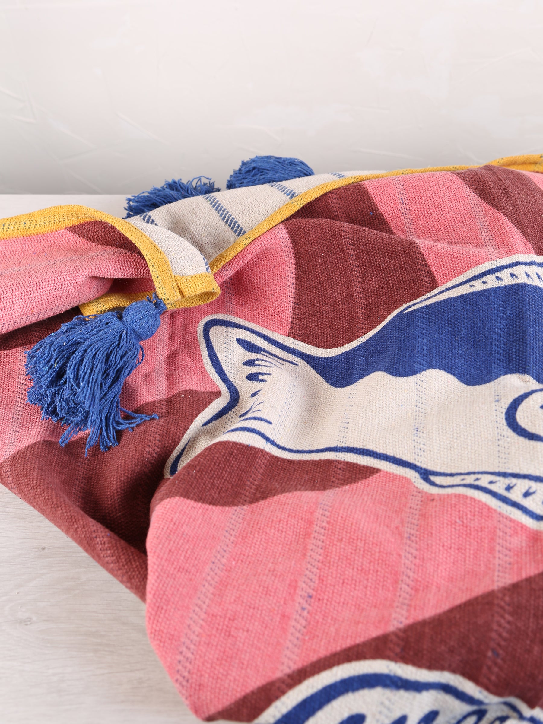 Remy Throw - Multi Block Fish Print - Recycled Cotton