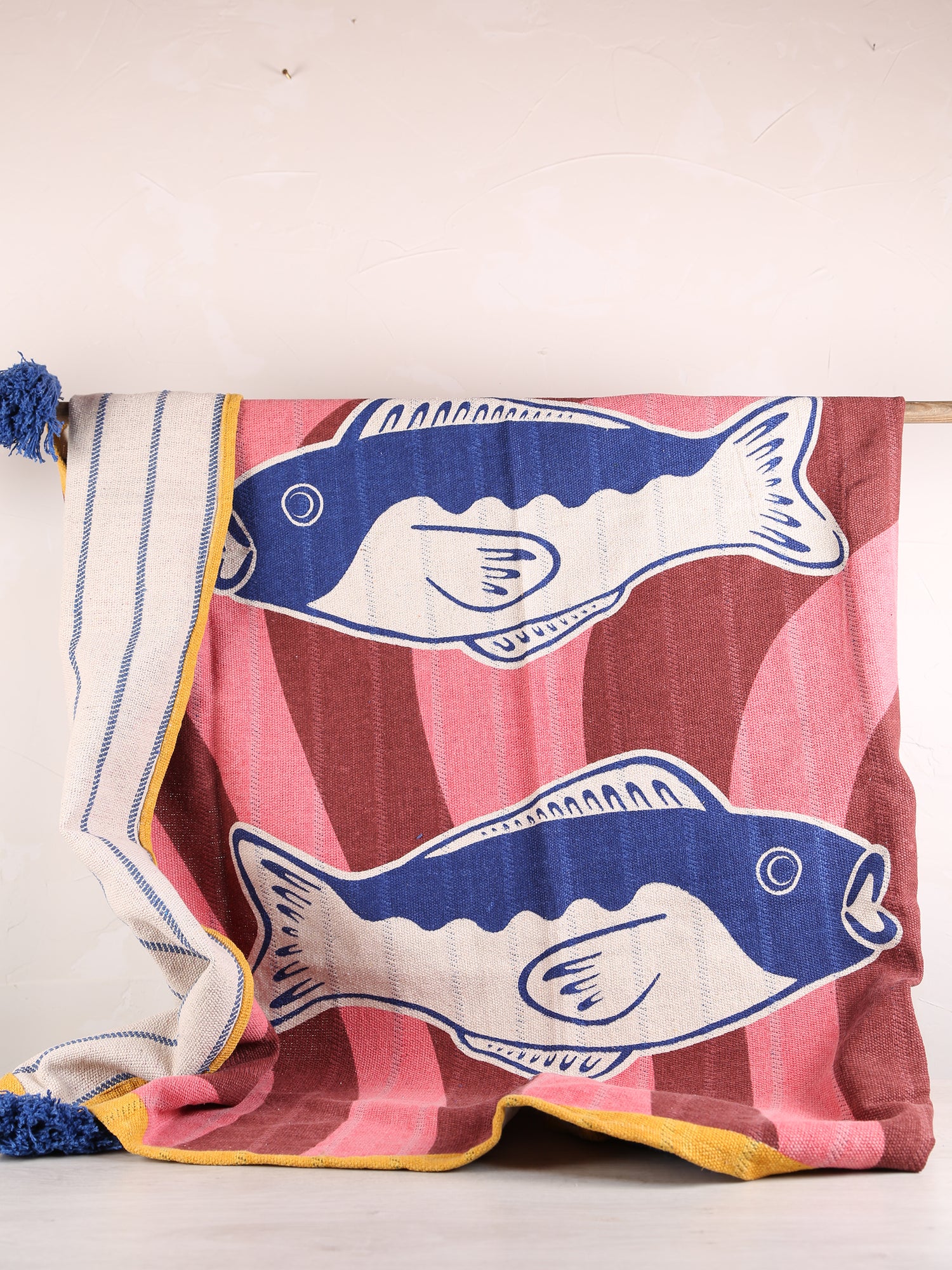 Remy Throw - Multi Block Fish Print - Recycled Cotton